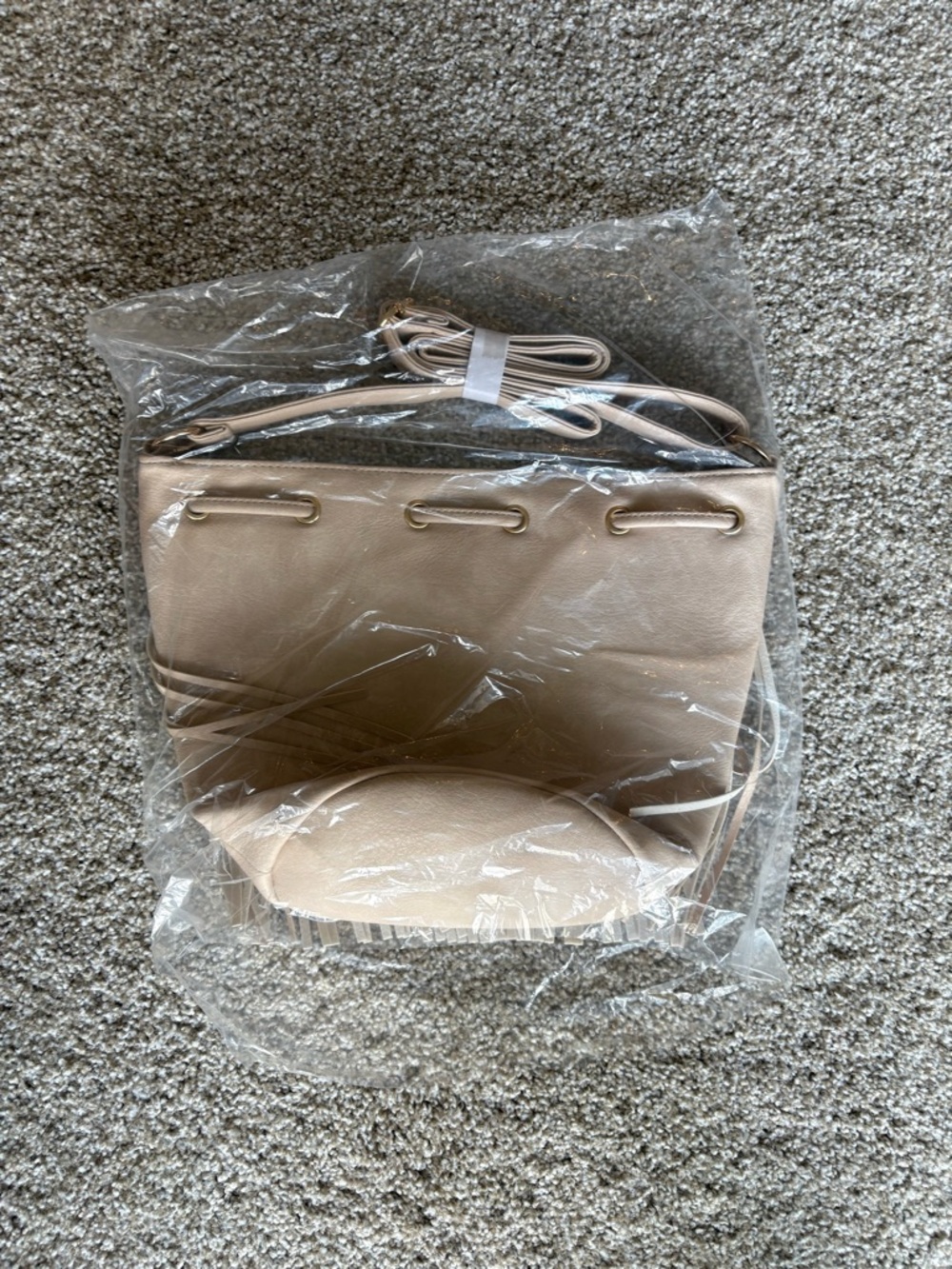 Women's Beige Crossbody Bucket Bag